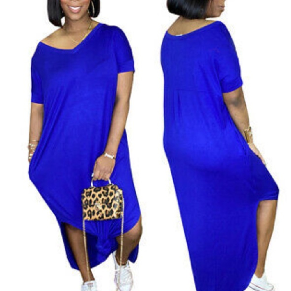 Dress shirt blouse side slit maxi midi blue fashion